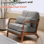 Mid-Century Accent Chair,Linen Fabric Lounge Chair with Wide Armrest,Linen Fabric Armchair withLumbar Pillow & Solid Wood Frame for Living Room, Bedroom, Balcony(Light Gray)