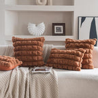 Neelvin Brown Faux Fur Cozy Soft Plaid Decorative Throw Pillow Covers 20x20 inch Set of 2,Velvet Pillowcase Cushion Case for Sofa Couch