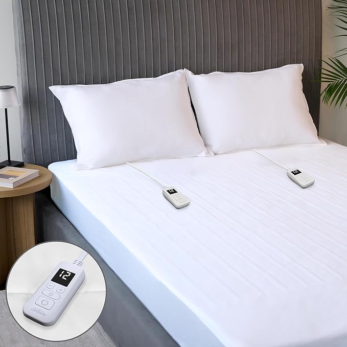 Sunbeam Electric Heated Mattress Pad Soft Cozy Fabric Fast Heating 12 Heat Settings 12-Hour Auto Shut-Off Deep Pocket Skirt Machine Washable King 80" x 76"