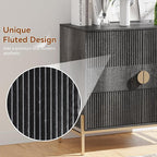 Fluted Sideboard Buffet Cabinet, Modern Credenza with Metal Gold Legs, Wood Accent Sideboard with Storage for Living Room, Dining Room, Kitchen, Entryway(Darkgrey)