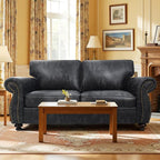 Mid-Century Vintage Sofa Couches with Rivet Design,loveseat Sofa,Removable Sofa Cover Upholstered Cushions and Solid Wood Frame (Grey, Loveseat)