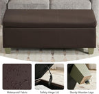 51" Faux Leather Storage Ottoman, Stitch Tufted Rectangle Upholstered End of Bed Storage Bench, Entryway Large Couch Ottoman with Wooden Legs,Brown