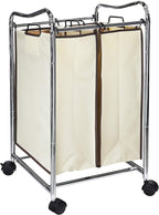 Simple Houseware 2-Bag Heavy Duty Rolling Laundry Sorter Cart, Chrome – 2 Section Removable Bags and Lockable Wheels for Laundry Room Organization