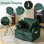 Karl home Swivel Accent Chair Set of 2, 39" Oversized Armchair W/2 Pillows and 4 Pockets,Modern Corduroy Barrel Chairs,Comfy Single Sofa for Living Room,Reading,Bedroom and Office-Dark Green