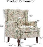 Pia Ricco Set of 2 Floral Accent Chairs, High Back Upholstered Armchairs with Retro Wingback Design, Nailhead Trim & Solid Wood Legs for Living Room Bedroom(Bird Pattern)