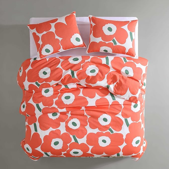 Marimekko - Duvet Cover Set, Super Soft Organic Bedding, Casual Home Decor (Unikko Orange, King)