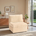 32.7'' Middle Seat for Modular Sectional Sofa, Deep Seat Upholstered Armless Chair Sleeper Sofas, L/U/V Shaped Plush Corduroy Cloud Couch for Living Room Apartment, Beige