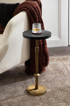 Kate and Laurel Engles Traditional Adjustable-Height Pedestal Drink Table, 10 x 10 x 30, Antique Brass and Black, Vintage Round Indoor Metal Plant Stand with Embossed Sunburst Pattern