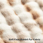 FUTEI Brown White Decorative Throw Pillow Covers 18x18 Inch Set of 2,Soft Fuzzy Faux Rabbit Fur Cushion Covers with Raised Texture,Neutral Boho Home Decor for Couch Bed Living Room