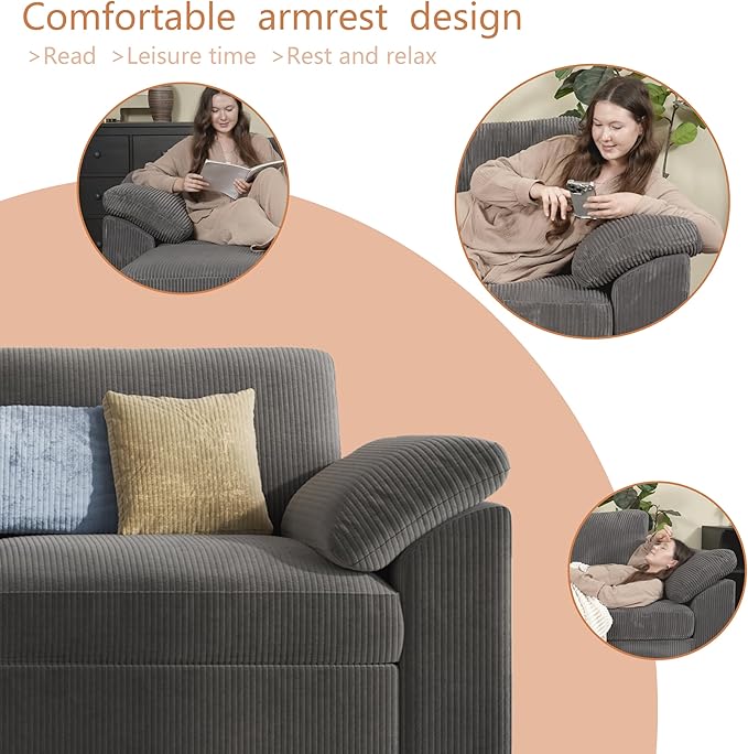 EASE MOOSE Comfty 2 Seat Couch,FSC Certified Modern Deep Seat Sectional Modular for Living Room