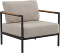 Flash Furniture Lea Indoor/Outdoor Patio Chair with Cushions - Modern Aluminum Framed Chair with Teak Accented Arms, Black with Beige Cushions