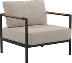 Flash Furniture Lea Indoor/Outdoor Patio Chair with Cushions - Modern Aluminum Framed Chair with Teak Accented Arms, Black with Beige Cushions