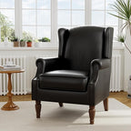 Accent Chair, Upholstered High Back Armchair with Nailhead Trim & Wood Legs, Comfy Wingback Reading Single Sofa Chair for Small Spaces, Living Room, Bedroom (Leather Black, Set of 1)