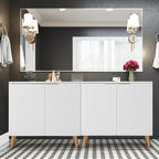 Fluted Storage Cabinet with Doors Set of 2, Wooden Sideboard Buffet Cabinet with Adjustable Shelves, Modern Accent Table for Living Room, Entryway, White