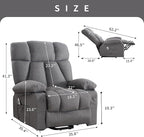 Oversized Power Lift Recliner Chair for Elderly, Big and Tall Lift Chair with Massage and Heat for Living Room, Fabric Electric Recliner Chairs with 4 Side Pockets, USB Charge Port,Grey