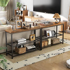 47" Console Table with Storage, 3-Tier Narrow Entryway Table, Sofa Table with Mesh Shelves, Console Tables for Living Room, Bedroom, Hallway, Entryway, Foyer, Rustic Brown