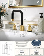 Black and Gold Bathroom Faucet: WOWOW Widespread Bathroom Sink Faucet 3 Hole with Pop-up Drain and Supply Lines, 8 Inch Vanity Taps 3 Pieces Basin Tap 2 Handle Modern (2 Pack)