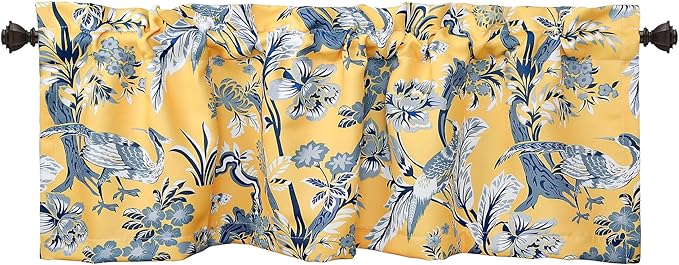 Lush Decor Dolores Light Filtering Valance Curtains Single, 52" W x 18" L Yellow - Valances for Windows - Vintage Valance Floral - Coquette Décor