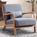 Accent Chair Mid Century Modern Chair Linen Fabric Living Room Chairs with Solid Wood Frame Comfy Upholstered and Lumbar Pillow Reading Side Chair Easy Assembly for Bedroom (1, Grey)