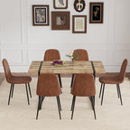 6 Chair Dining Table Set，Dinner Table Set for 6, 55'' Kitchen Table and PU Leather Chairs Set of 6, 7 Piece Dining Table Set for Kitchen Dining Room