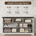 Farmhouse 7 Drawers Dresser for Bedroom, 57" Wide Modern Chest of Drawers with Deep Drawers & Bar Handles, Rustic Wood Dresser TV Stand, Wooden Closet Storage Organizer for Living Room, Hallway, White