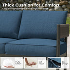 Gand Patio Outdoor 3-Seat Couch Sofa, Wicker Conversation Set with Thick Cushion for Porch, Garden, Yard, Peacock Blue