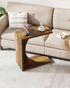 Tribesigns C-Shaped End Table for Couch, Sofa Side Table, C Table for Small Space, Living Room, Bedroom (2, Rustic Brown)