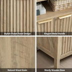 Buffet Cabinet with Storage - Modern Farmhouse Rustic 32 Fluted Sideboard Storage Cabinet Buffet with Adjustable Shelves, Coffee Wine Bar Organizer for Dining Room (Sunwashed Ash Oak)