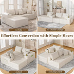 107" Cloud Sectional Couch, Modular Sectional Sofa with L-Shape Chaise, Corduroy Boneless Couch with Deep Seat, Upholstered Sofa for Living Room, No Assembly Required(Left-Facing Chaise, White)