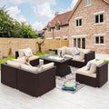 NICESOUL 29.3'' High Backrest Patio Furniture Sectional Set, 7 Piece Outdoor Conversations with Fireplace Natural Gas Propane Convertible, Deep Large Funky PE Rattan Sofa Couches for Backyard, Brown