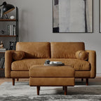 SIMPLIHOME Morrison Mid-Century Modern 72 inch Wide Sofa with Ottoman Set in Sienna Genuine Leather for the Living Room and Family Room
