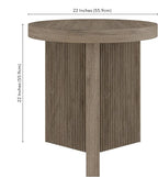Henn&Hart 22" Fluted Scandinavian Round End Table, Ribbed Side Table, Nightstand for Living Room, Office, Family Room, or Bedroom, Antiqued Gray Oak