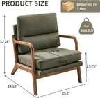 Mid Century Modern Accent Chair Set of 2, Linen Fabric Upholstered Lounge Arm Chair with Solid Wood Frame and Soft Cushion for Living Room, Bedroom, Balcony (1, Green)