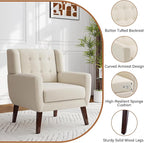 Accent Chairs Set of 2, Modern Fabric Armchairs for Living Room, Comfy Upholstered Arm Chairs Tufted for Indoor Bedroom Office Room (White)