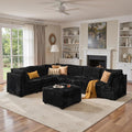 130'' Modern Modular Sectional Sofa with Ottoman, 7 Pieces L Shaped Cloud Couch for Living Room, Oversized Deep Seat Convertible Sofa Set, Plush Corduroy Black