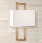 Possini Euro Design Modena Modern Wall Light Sconces Set of 2 French Brass Gold Hardwired 9 1/2" Fixture Off-White Faux Silk Half Shade for Bedroom Bathroom Vanity Living Room Home Hallway Dining
