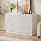 White Dresser for Bedroom, Modern Dresser with 6 Drawers and Smooth Slides, Wide Chest of Drawers with Golden Handles for Bedroom, Living Room, Closet, 15.7" D x 55.1" W x 31.4" H