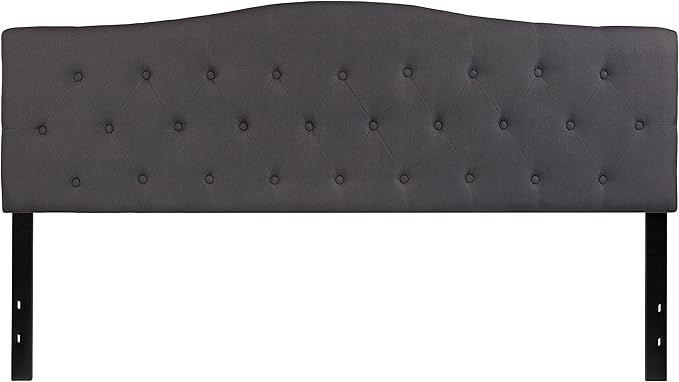 EMMA + OLIVER Tufted Upholstered King Size Headboard in Dark Gray Fabric