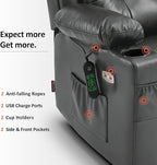 MCombo Large Triple Motor Power Lift Recliner Chair with Massage and Heat for Elderly People, Adjustable Headrest, Infinite Position, USB Ports, Faux Leather 7662 (Dark Grey, Large)