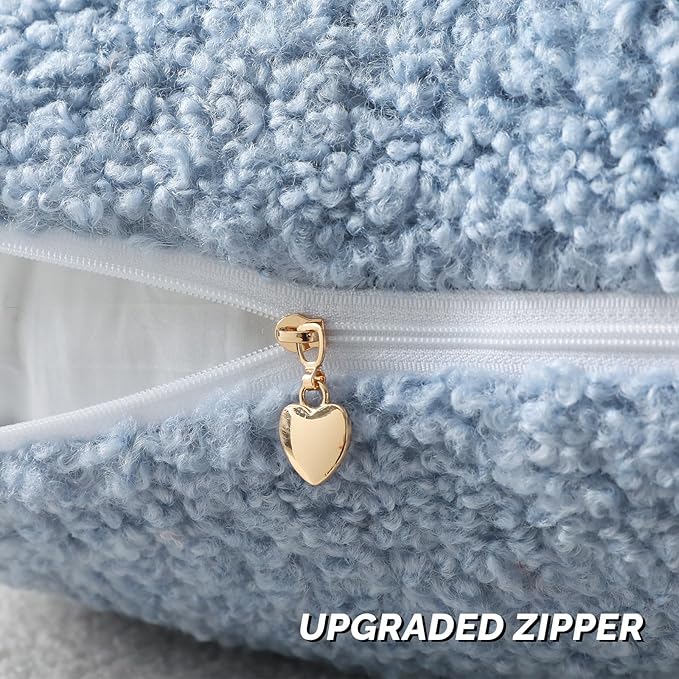 FUTEI Light Blue Throw Pillow Covers 26x26 Inch Set of 2,Furry Faux Fur Teddy Boucle Textured Cushion Covers,Soft Fluffy Decorative Euro Pillow Shams,Home Decor for Couch Bed Living Room Office Car