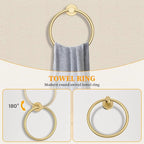 Brushed Gold Towel Bar Set 5 Pieces Round Bathroom Hardware Set Includes 23.6in Towel Bar Towel Ring Toilet Paper Holder Towel Hooks Stainless Steel Wall-Mounted Bathroom Towel Holder Set