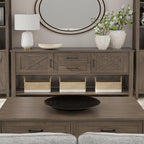SIMPLIHOME Ela Console Table - 48 Inch Wide Solid Wood Sofa Table in Smoky Brown, Transitional Storage for Entryway or Living Room with 2 Drawers, 2 Cabinets, Open Shelf, and X-Panel Doors