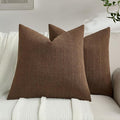 FUTEI Dark Brown Chenille Throw Pillow Covers 16x16 Inch Set of 2,Soft Striped & Diamond Textured Cushion Cases,Modern Home Decor for Couch Living Room