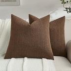 FUTEI Dark Brown Chenille Throw Pillow Covers 16x16 Inch Set of 2,Soft Striped & Diamond Textured Cushion Cases,Modern Home Decor for Couch Living Room