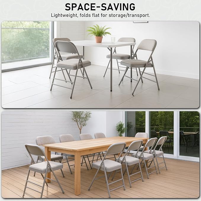 SEALAMB 30 Pack Padded Folding Chairs, Durable Metal Folding Chairs with Fabric Seat & Back for Home Office Wedding Party Events, 350lb Capacity (Grey-Fabric, 30 Pack)