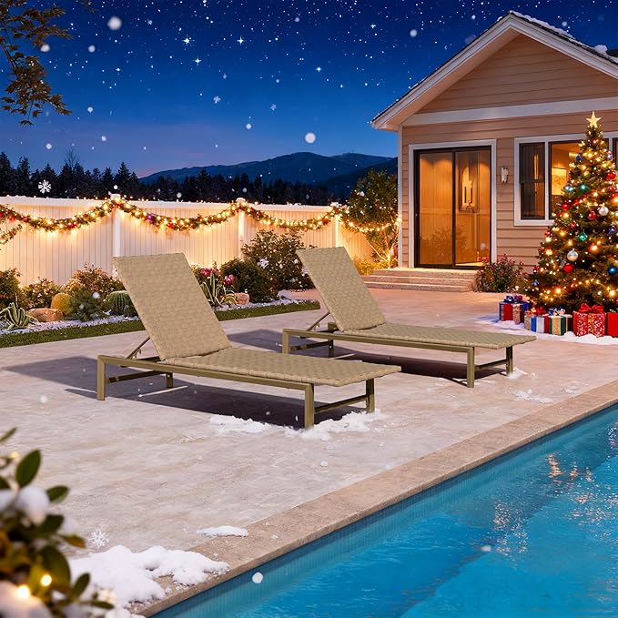 PURPLE LEAF Patio Chaise Lounge Rattan Chair Outdoor Pool Adjustable Recliner Wicker Lounger for Outside Woven Furniture Tanning Poolside Lounger Sand Brown