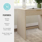 Martha Stewart Kayden Home Office Modular Desk with Drawer in Light Natural with Brushed Gold Hardware
