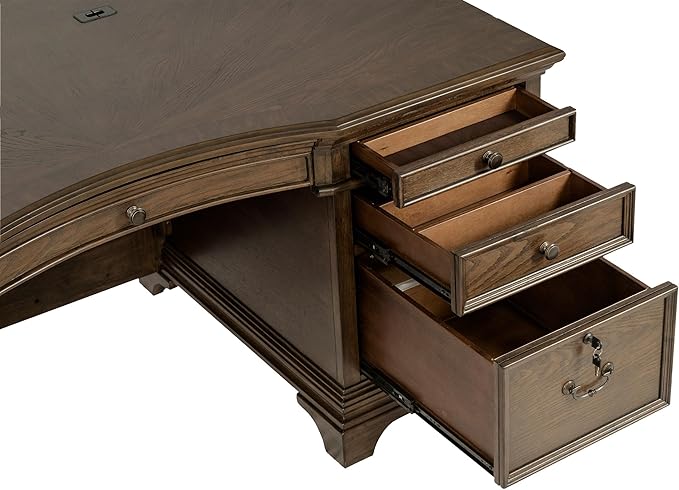 Coaster Home Furnishings - Hartshill - Wood - 72-Inch 7-Drawer Executive Desk with 2 Lockable File Cabinets, Removable Dividers, and Bronze Hardware - Home Office - Burnished Oak - 881281