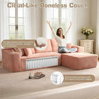 106" Cloud Sectional Couch with L-Shape Chaise, No Assembly Modular Sofa, Deep Seat Plush Corduroy Boneless Couched for Living Room (Pink Plush Corduroy, Right Facing Chaise)