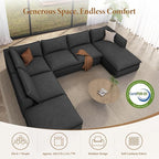 Vesgantti 141.7" Oversized Boneless Sectional Couch, Modern 7 Seater Modular Sofa with Chaise & Ottoman, Deep Seat Convertible Corduroy Cloud Couches for Living Room, No Assembly Required, Black